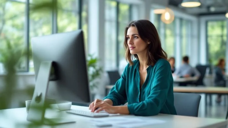 Mann und Frau bei einer Online-Fortbildung in einem modernen Buero in Potsdam
